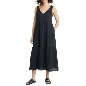 Marine Layer gauze midi dress in black
